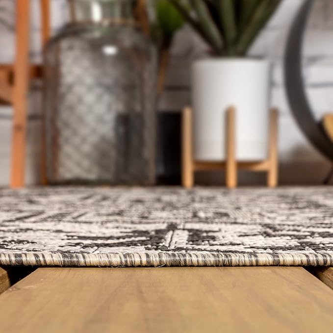JONATHAN Y Boho Medallion Indoor Outdoor Round Area Rug 3 Ft Black/Gray - Image 5