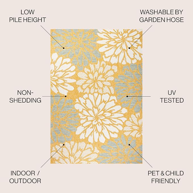 JONATHAN Y Floral Textured Weave Indoor Outdoor Area Rug 9X12 Yellow/Cream - Image 2