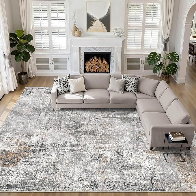 10x14 Area Rugs Living Room: Washable Large Abstract Modern Soft Rug Stain by LOONGRUG