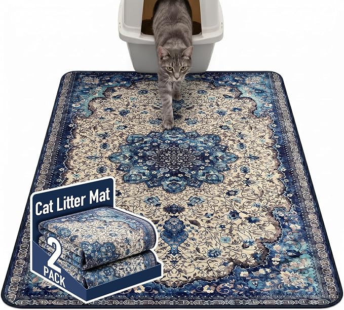 Hompet Cat Litter Mat 2 Pack, 48x60 Large Machine Washable Trapping Mats by Hompet