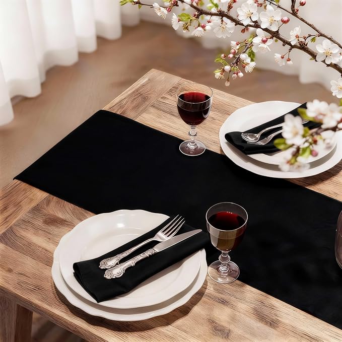 FOLINS&HOME Black Waterproof Decorative Table Runner 60 Inches Long | 210GSM - Image 2