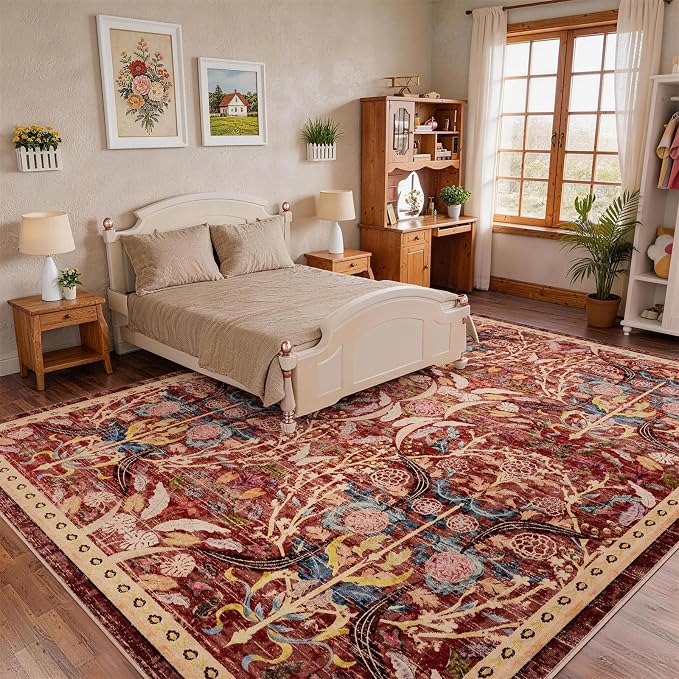 AMTOVO 8x10 Washable Area Rugs for Living Room, Non-Slip Large Soft Boho Floral by AMTOVO