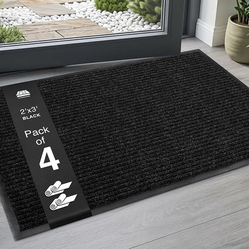 4 Pack 2' x 3' Door Mat, Heavy Duty Entryway Mat, Low Profile Indoor Outdoor by Unknown