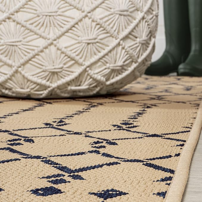 JONATHAN Y Moroccan Geometric Indoor Outdoor Round Area Rug 6 Ft Beige/Navy - Image 7