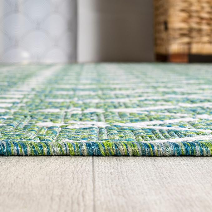 JONATHAN Y Moroccan Geometric Indoor Outdoor Runner Rug 2X8 Green/Cream - Image 4