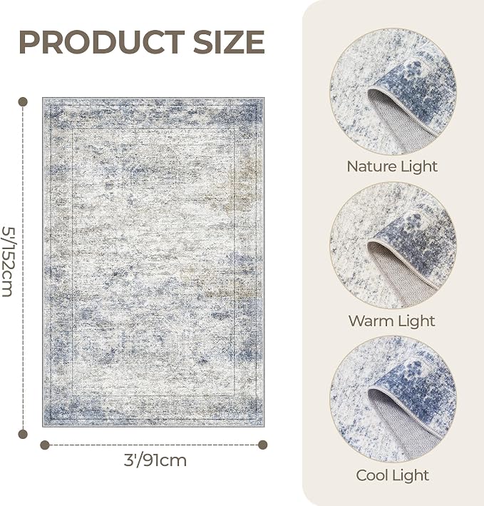 3x5 Washable Area Rug for Entryway, Soft Kitchen Rugs Non Slip for Dining Room - Image 2