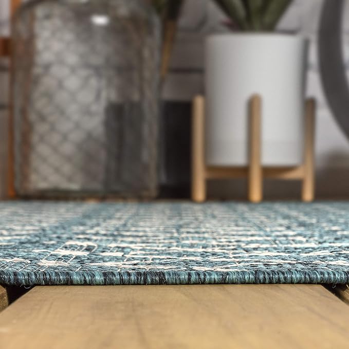 JONATHAN Y Moroccan Geometric Indoor Outdoor Square Area Rug 3X3 Teal/Gray - Image 5