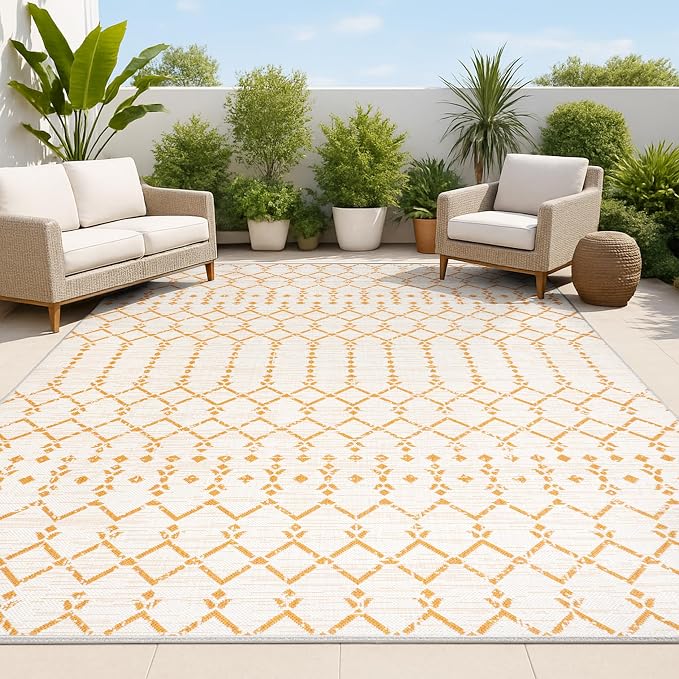 JONATHAN Y Moroccan Geometric Indoor Outdoor Area Rug 3X5 Cream/Orange by JONATHANY