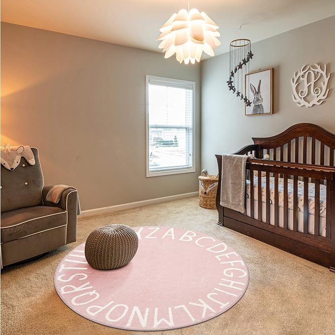 Topotdor Round Kids Play Rug Alphabet Nursery Area Rug Extra Large Soft - Image 4