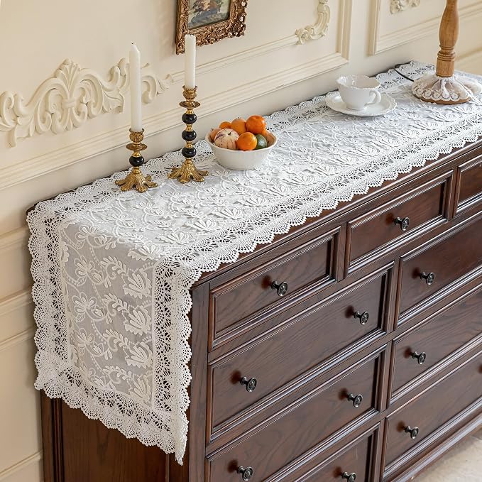 White Elegant Vintage Lace Table Runner, Wedding Lace Decor - Image 3