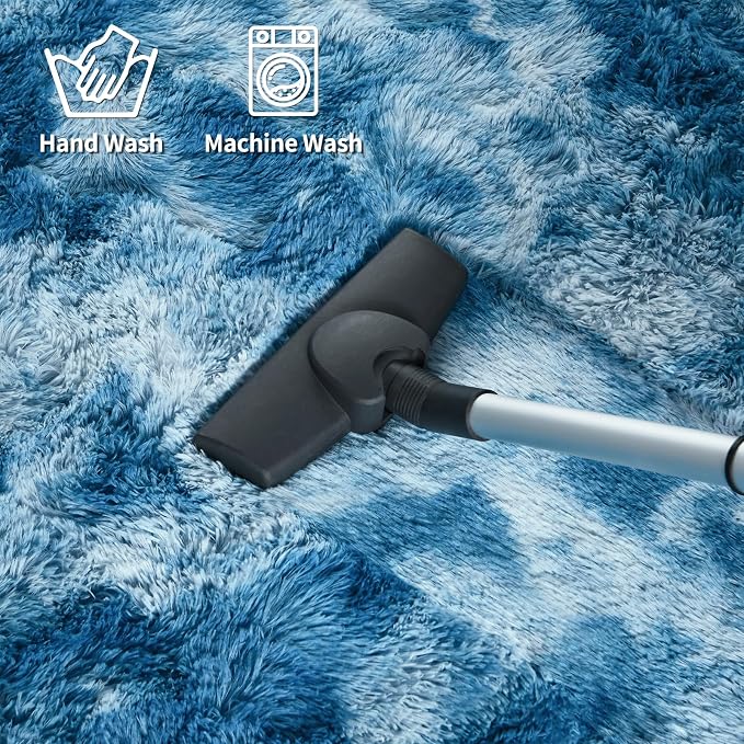 FlyDOIT Large Area Rugs for Living Room, 5x8 Feet Tie-Dyed Dark Blue Shaggy Rug - Image 7