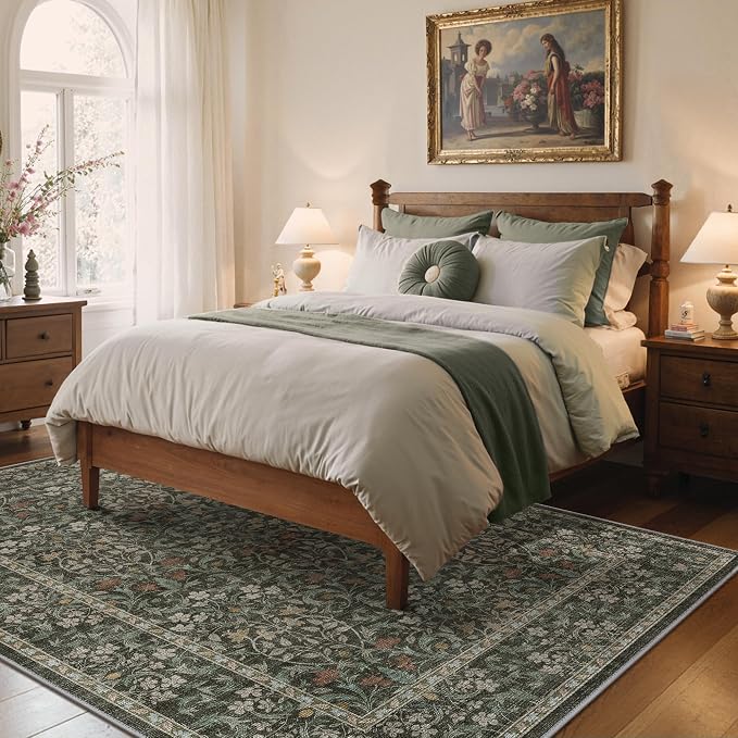 GENIMO 5x7 Washable Area Rug, Non-Slip Vintage Boho Floral Carpet, Soft - Image 5
