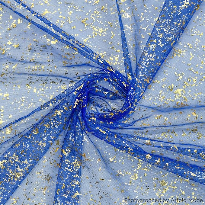 Artoid Mode Blue Gold Gauze Table Runner 120 Inch 10FT, Glitter Metallic Foil - Image 4