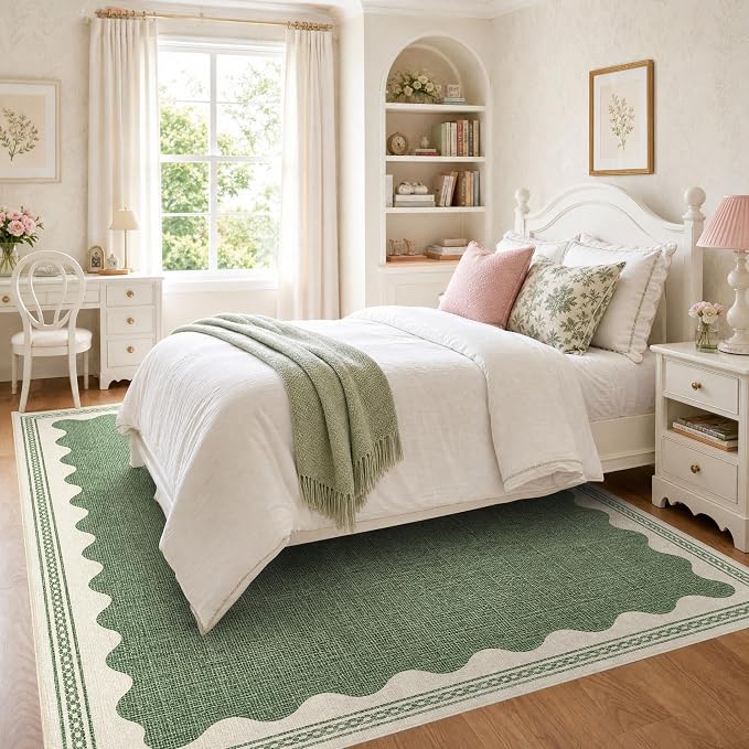 GarveeHome Scalloped Sage Green Washable Rugs 9x12 Rug - Image 3