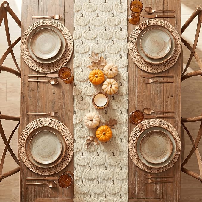 Artoid Mode Beige Soft Faux Fur Fall Table Runner 13x36 Inch | Seasonal Kitchen - Image 3