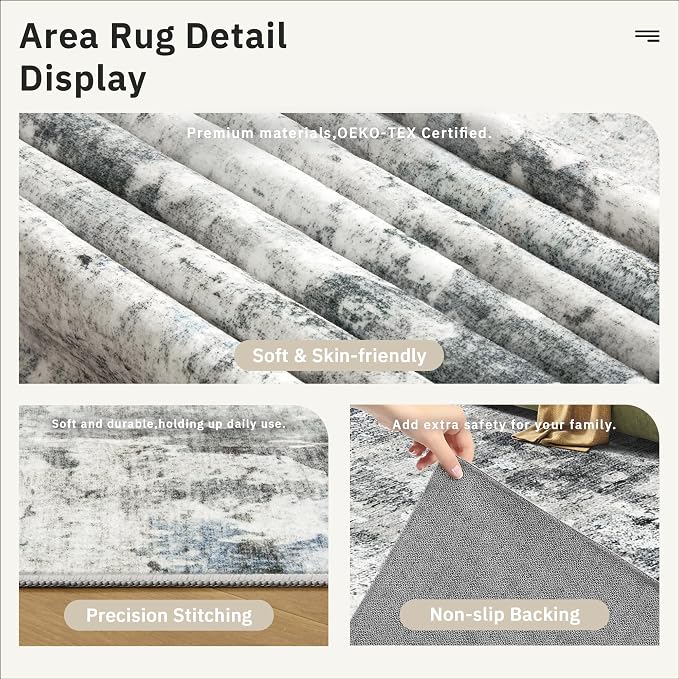 Soalmost Abstract Rug 8x10 Large Living Room Rugs Neutral Modern Washable Area - Image 6