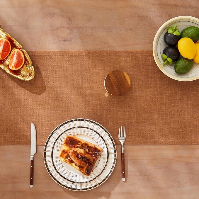Rustic Cotton Linen Table Runner, 13x48 Inches Caramel | Farmhouse Style Linen - Image 5