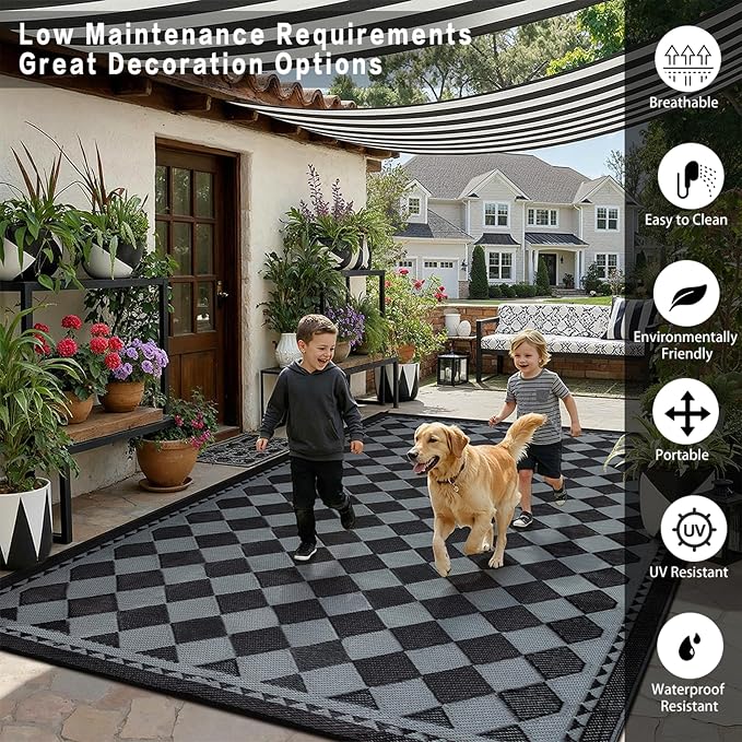 HUGEAR Outdoor Waterproof Rug 6'x9' Plastic Straw Rugs Washable Reversible - Image 3