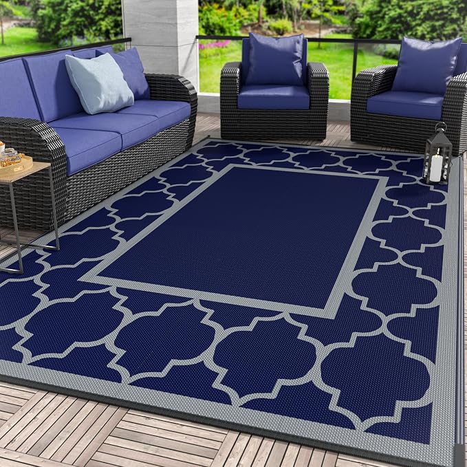 GENIMO Outdoor Rug 9' x 12' Patio Waterproof, Foldable Reversible Plastic Straw by GENIMO