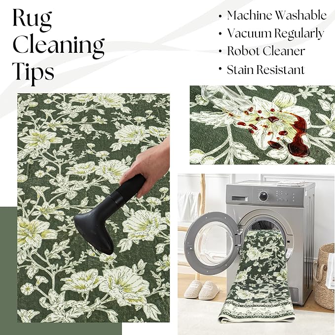 Olive Green Boho 9x12 Rug Living Room Extra Large Washable Non Slip Soft - Image 4