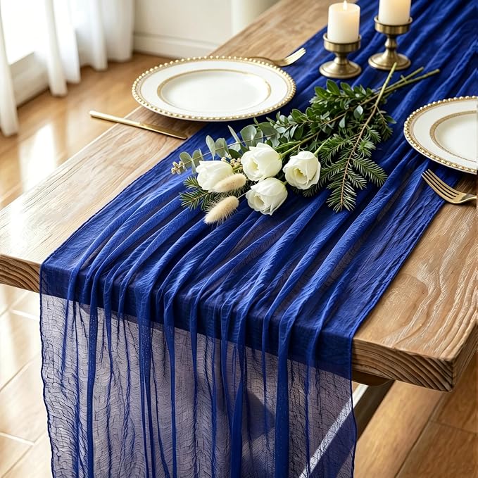 8 Pack Royal Blue Cheesecloth Table Runner 120 Inch Boho Wedding Decor | by Fixwal