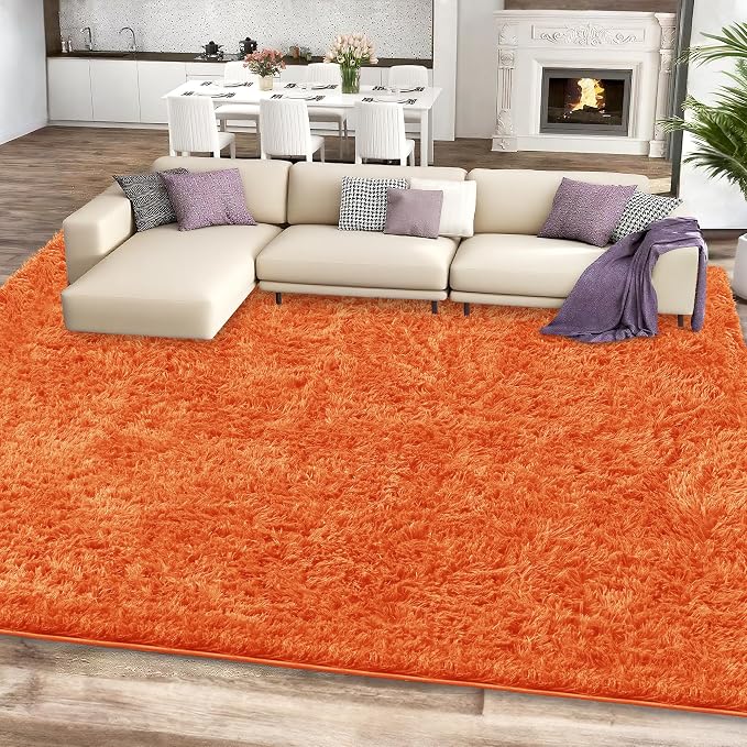 Orange Shag Area Rug for Bedroom, 4x6 Fluffy Shaggy Rugs for Living Room Nursery - Image 2