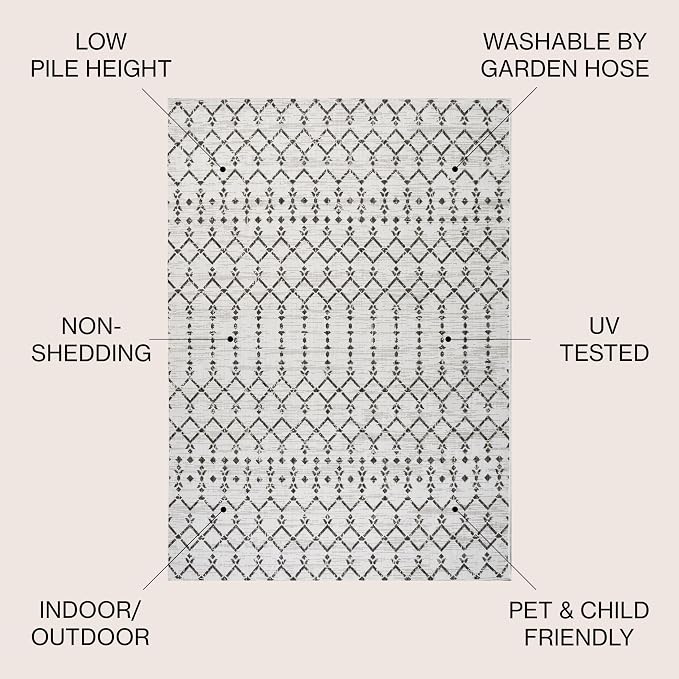 JONATHAN Y Moroccan Geometric Indoor Outdoor Round Area Rug 4 Ft Cream/Black - Image 3