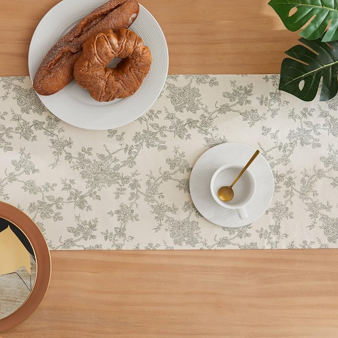 French Pastoral Farmhouse Table Runners, 13x48 Inch Green | 100% Organic Cotton - Image 5