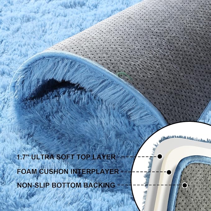 6x9 Area Rugs for Living Room, Large Fluffy Blue Rugs for Bedroom, Fuzzy Shag - Image 4
