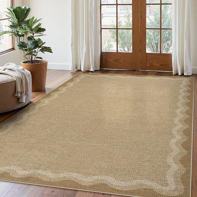 LIVEBOX Scalloped Washable Outdoor 5x7 Rug, Easy Jute Tan Rug by LIVEBOX
