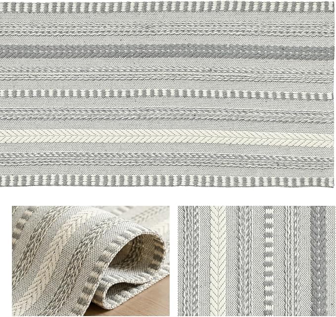 Artoid Mode Dark Grey Farmhouse Stripe Braided Table Runner 12x60 Inch | - Image 6