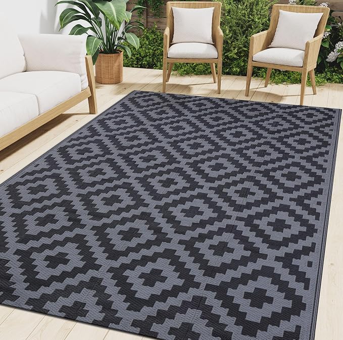 Smiry Waterproof Outdoor Rug 9x12 ft, Reversible Plastic Straw Patio Camping by Smiry
