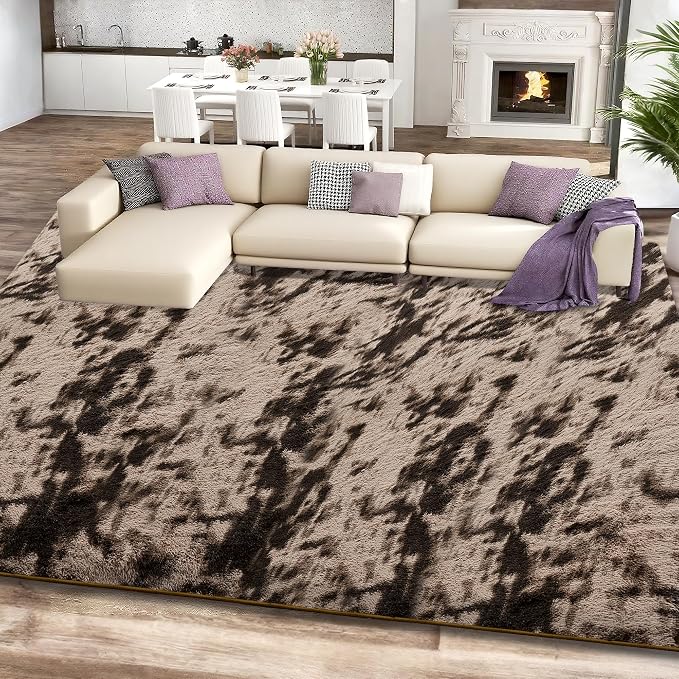 Tie-Dyed Brown Area Rug for Bedroom, 4x6 Fluffy Shag Rugs for Living Room - Image 2