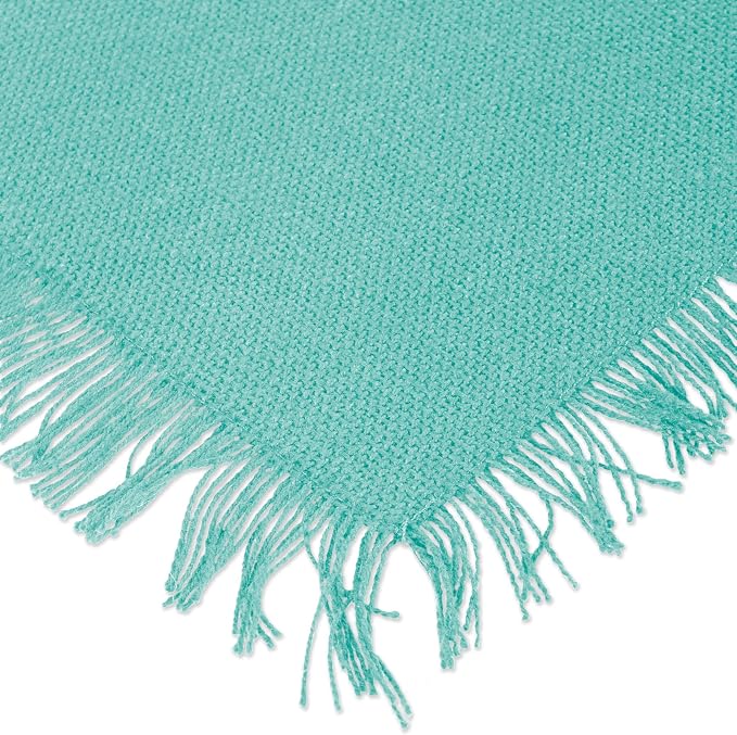DII Everyday Collection, Fringed Check Tabletop, Table Runner, Solid Aqua - Image 3