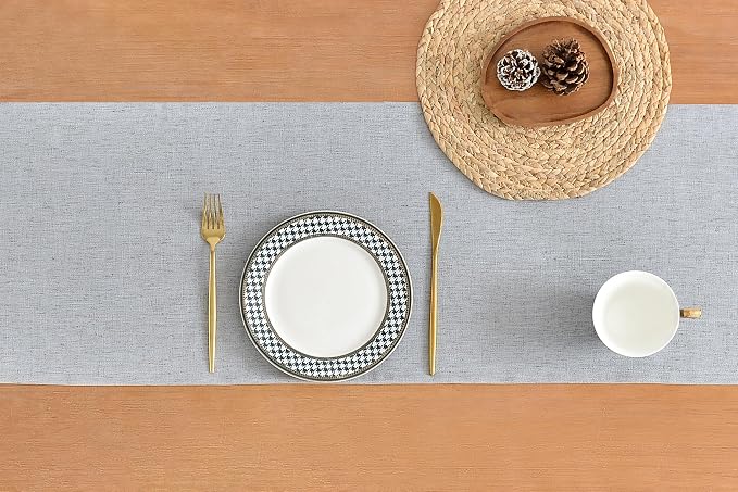 Wracra Linen Table Runner, Burlap Sliver Grey Table Runners 60 Inches Long | - Image 2