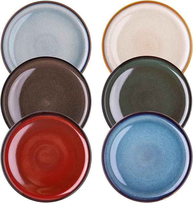 LERATIO Ceramic Plates Set of 6, 10.5 Inch Reactive Glaze Light Weight by LeRatio