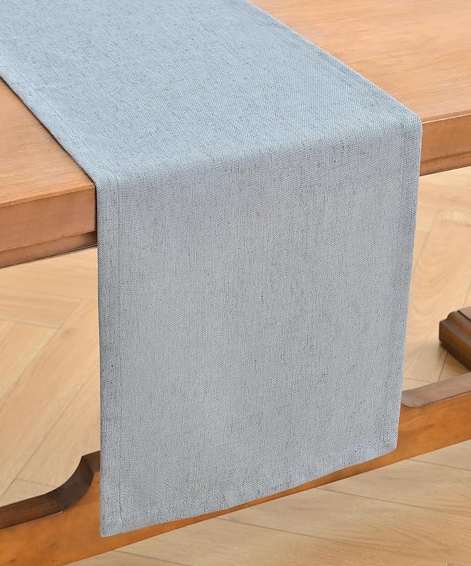 Wracra Linen Table Runner, Burlap Dusty Blue Table Runners 108 Inches Long | - Image 7