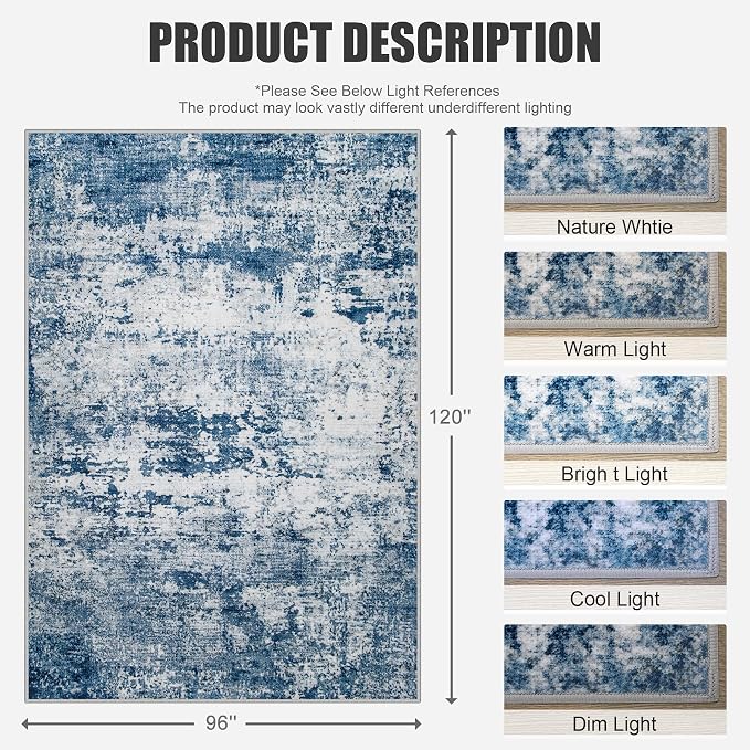 8x10 Area Rug Living Room Rug: Washable Modern Abstract Soft Thin Rug Indoor - Image 2