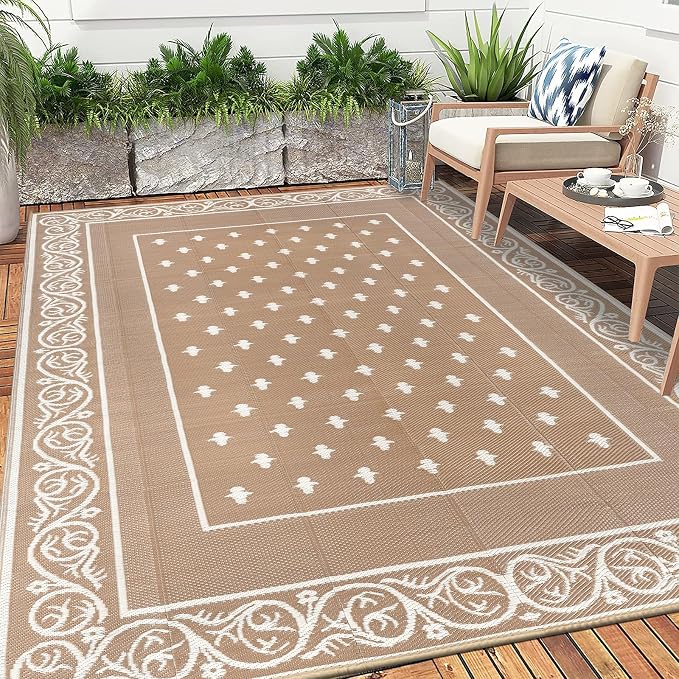 Pauwer Waterproof Outdoor Rug 10x14, Reversible Plastic Straw Patio Camping Rug - Image 6