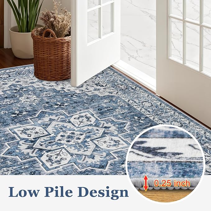 Round Area Rug for Living Room: 8 ft Washable Vintage Boho Soft Thin Circle Rug - Image 8