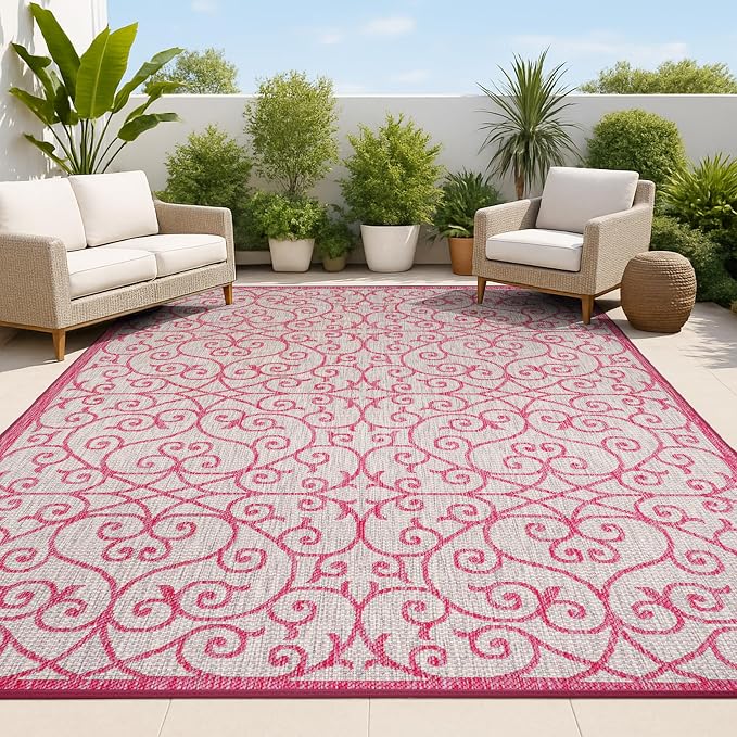 JONATHAN Y Vintage Filigree Indoor Outdoor Area Rug 8X10 Light Gray/Fuchsia by JONATHANY
