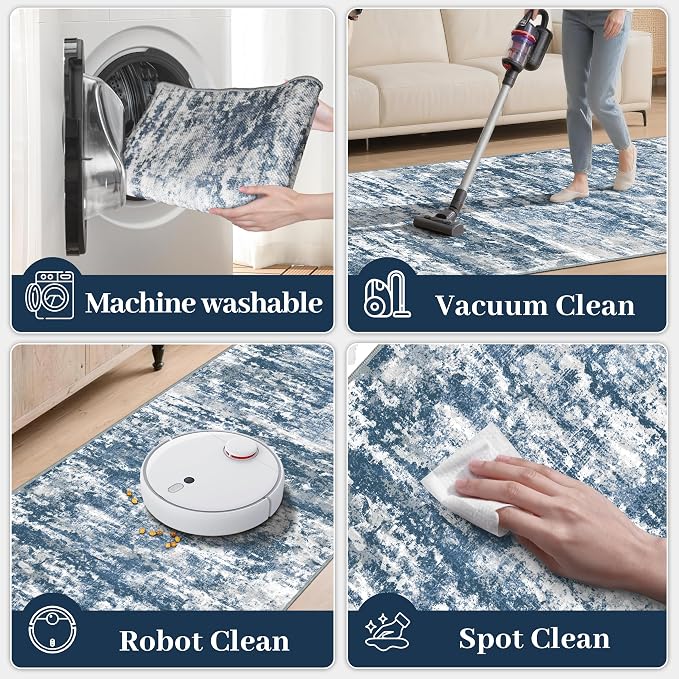 Runners for Hallways Ultra Non-Slip 2x8 Washable Kitchen Rug Abstract Tear and - Image 6