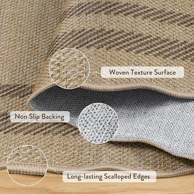 LIVEBOX Scalloped Washable 5x7 Rug, Easy Jute Tan Rugs - Image 4