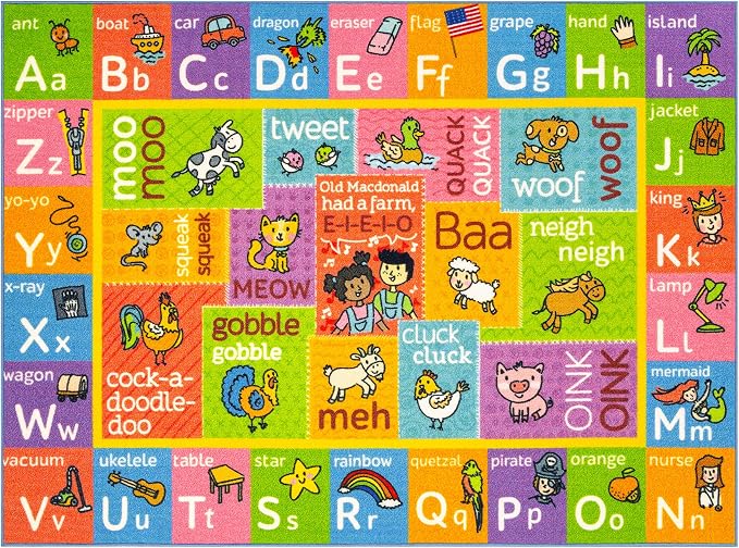 KC Cubs 8x10 ABC Alphabet Animal Sounds Rug – Educational Non-Slip Carpet Play by KCCubsKidsHomeandFurnishing
