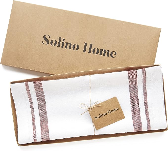 Solino Home 100% Linen Table Runner, 14 x 60 in, Burgundy and White Striped | - Image 6