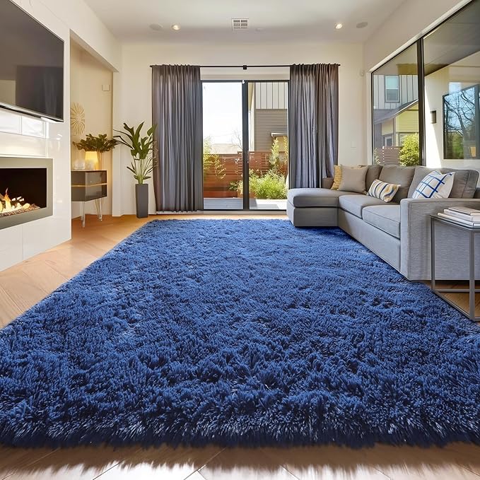 Amdrebio Navy Blue Area Rugs for Boys Bedroom, 5x8 Shag Fluffy Furry Plush Rug - Image 7