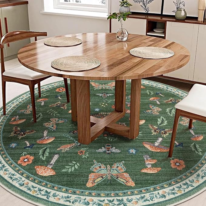 Mushroom Insect 6ft Round Rug Washable Non-Slip Soft Ultra-Thin Boho Circle - Image 3