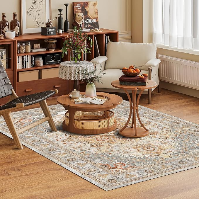 Washable Area Rug 6' x 9' Vintage Traditional Persian Mat - Image 2