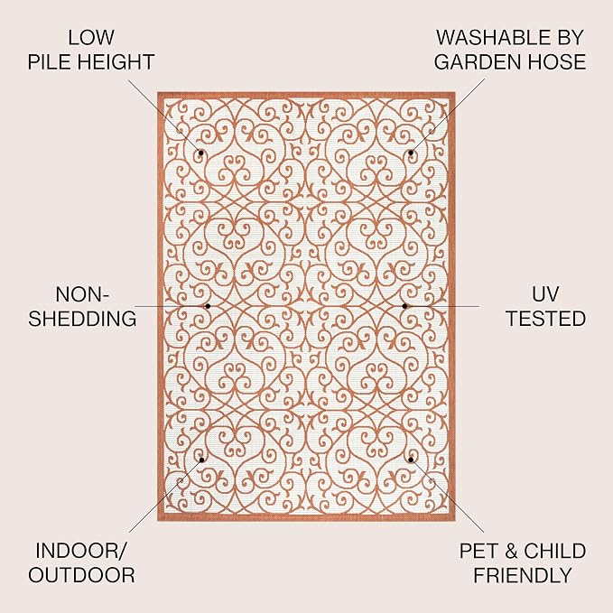 JONATHAN Y Vintage Filigree Indoor Outdoor Square Area Rug 5X5 Cream/Orange - Image 2