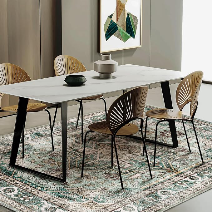 CHAMPLANT Green Area Rug 10'x14' Washable Vintage Traditional Mat Distressed - Image 3